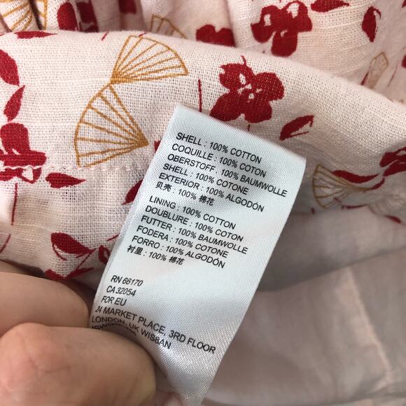 Urban Outfitters Puff Sleeve Cotton Mini Dress Fan Floral Pink Red Large - Picture 8 of 9